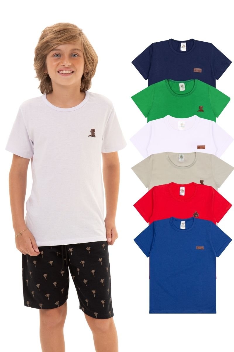 Kit com 8 Camisas Básicas Infantis Masculinas – Sortidas