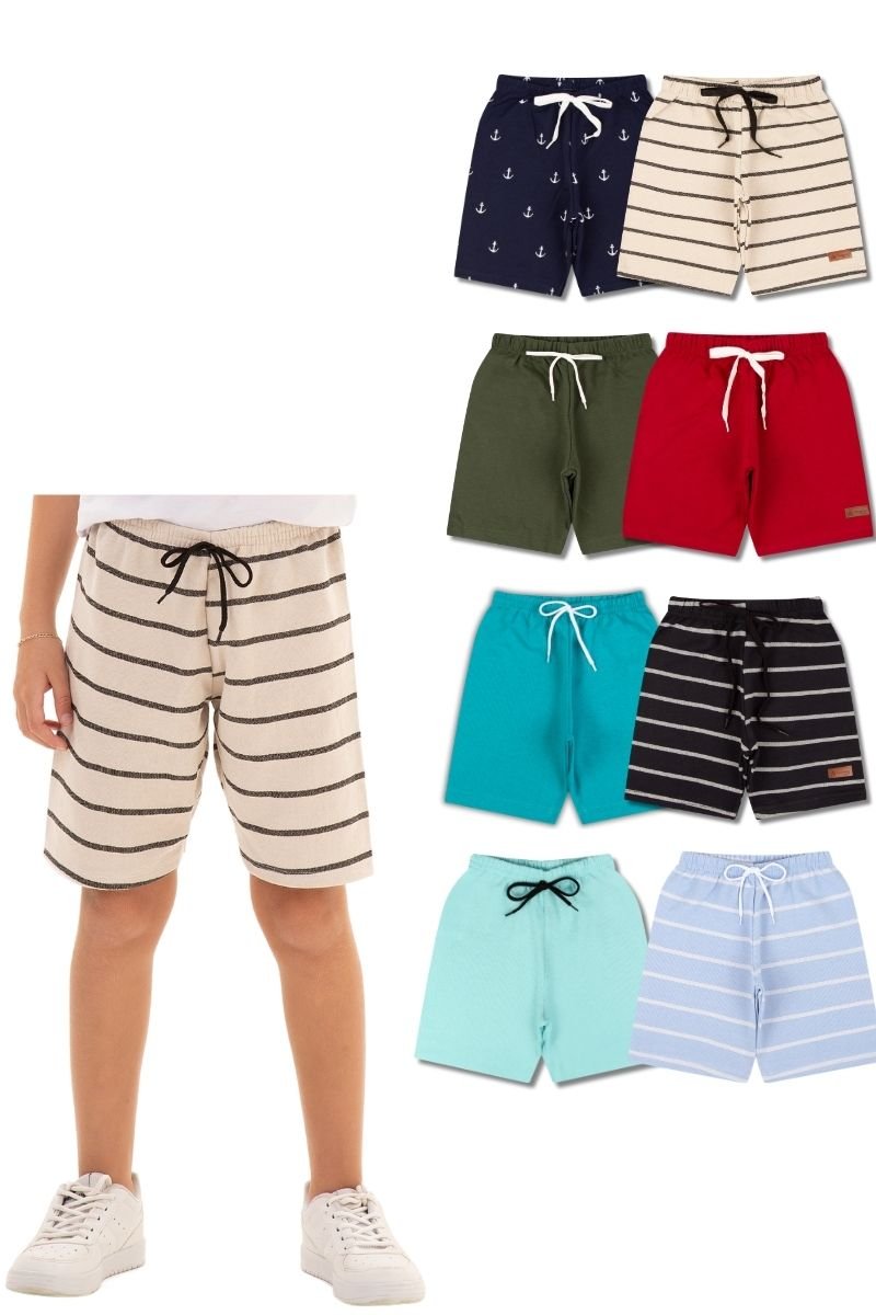 Kit com 5 Bermudas Básicas Infantis Masculinas – Sortidas