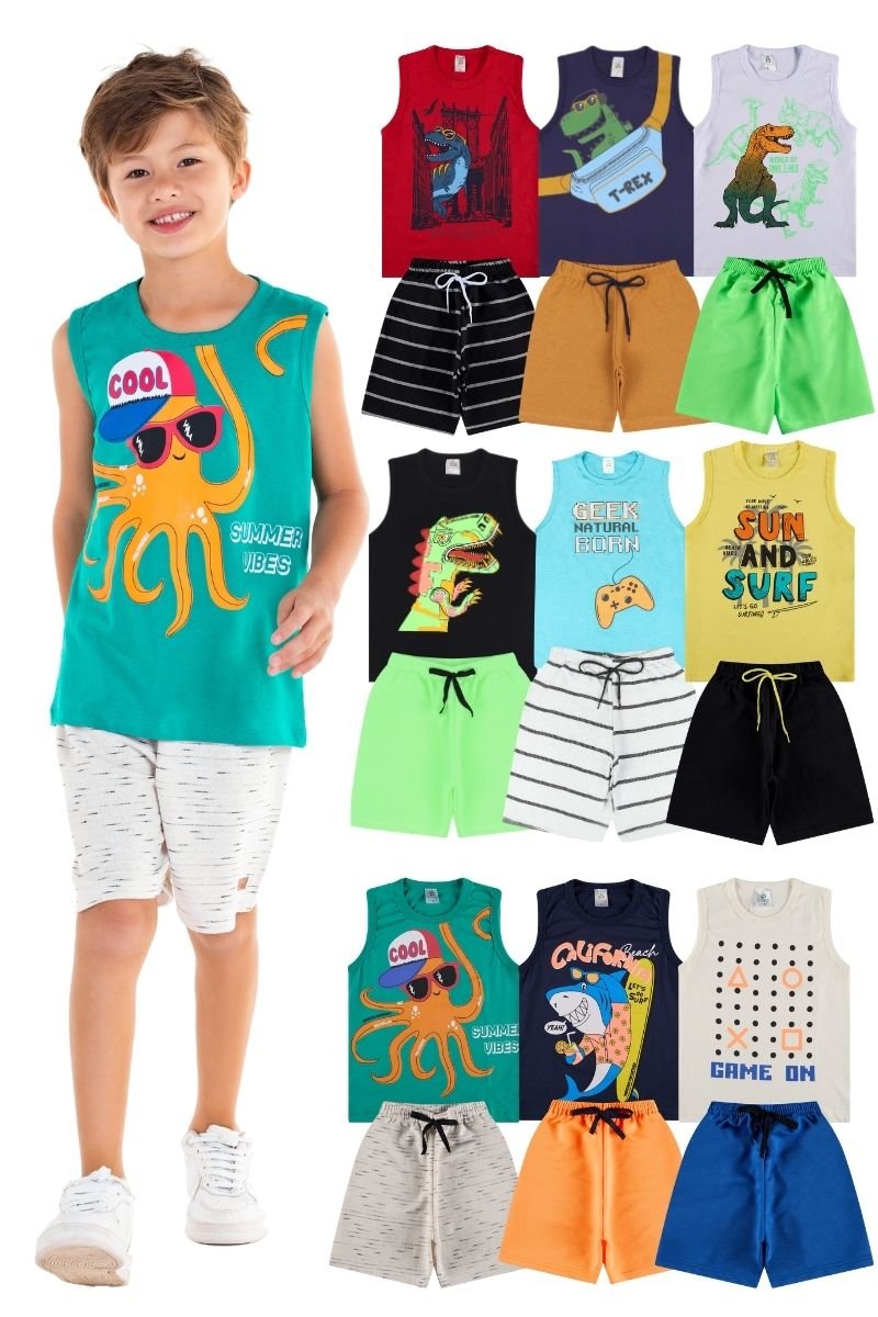 Kit com 6 Conjuntos Regata Infantil Masculino – Sortidos