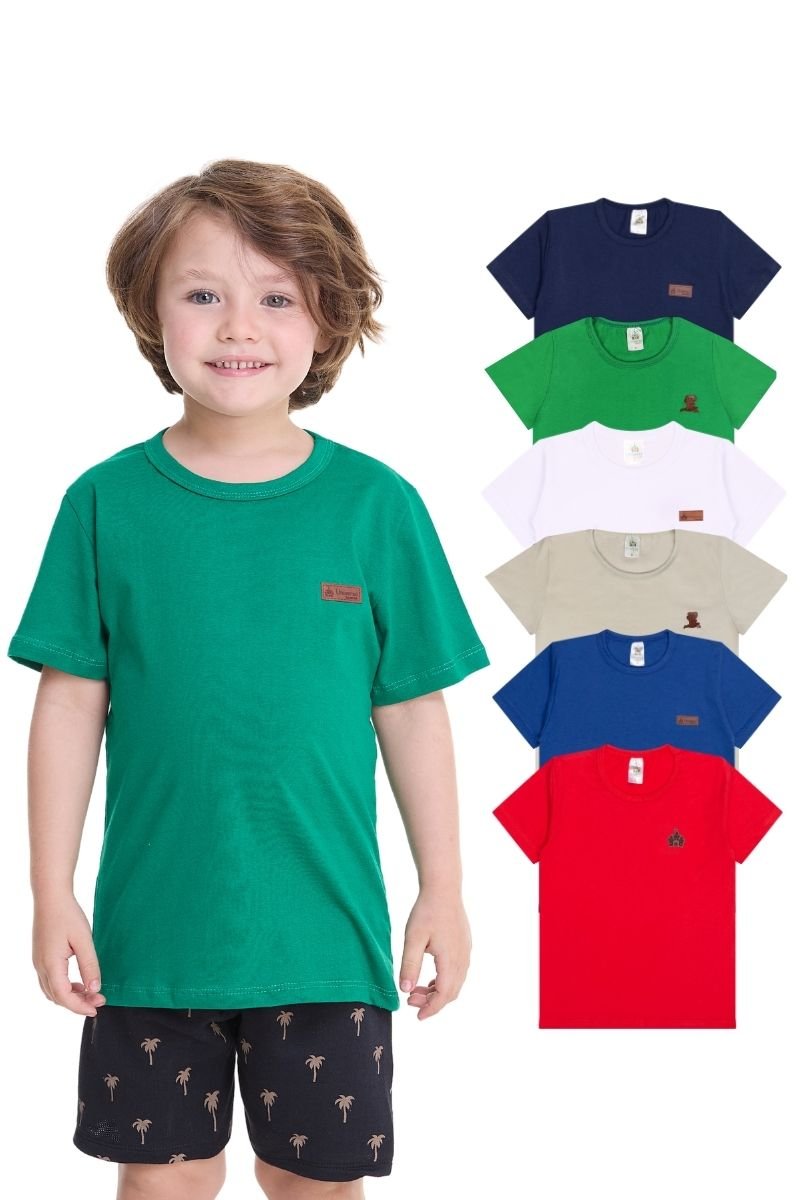 Kit com 8 Camisas Básicas Infantis Masculinas – Sortidas