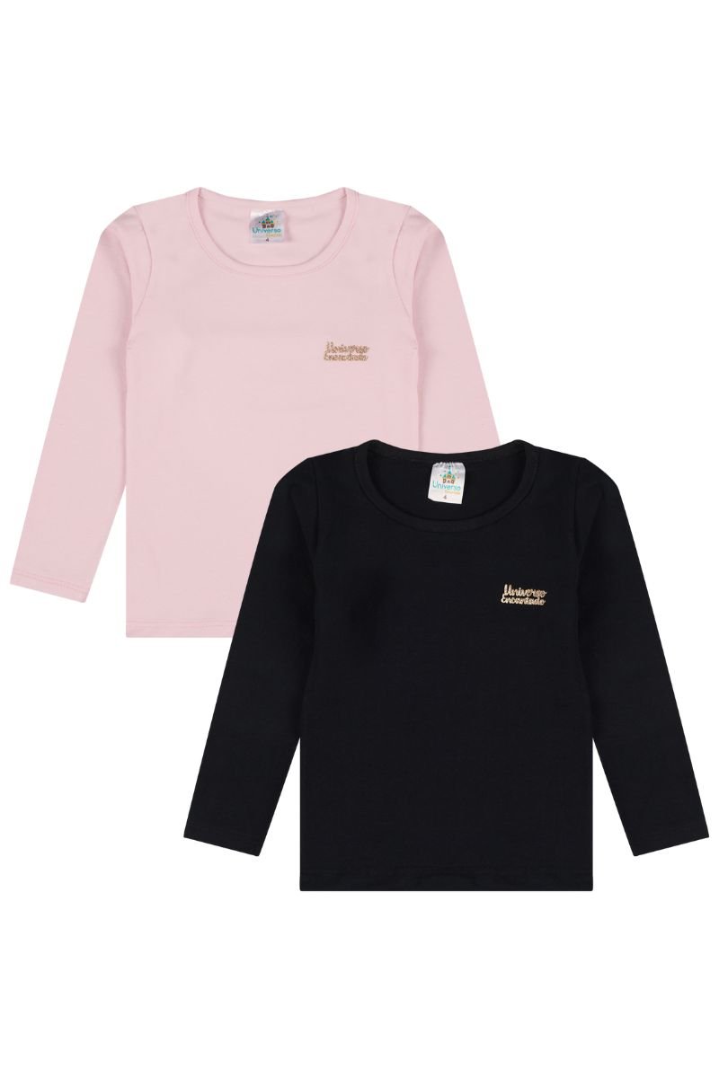 Kit 6 Camisas de Manga Longa Básicas Infantis Femininas – Cores Sortidas