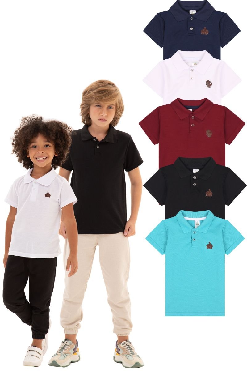 Kit com 5 Camisas Polo Infantis Masculinas – Sortidas