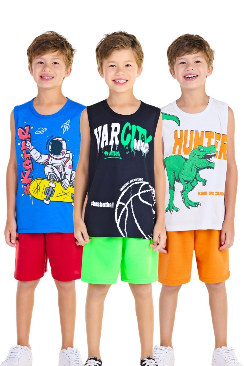 Kit com 6 Conjuntos Regata Infantil Masculino – Sortidos