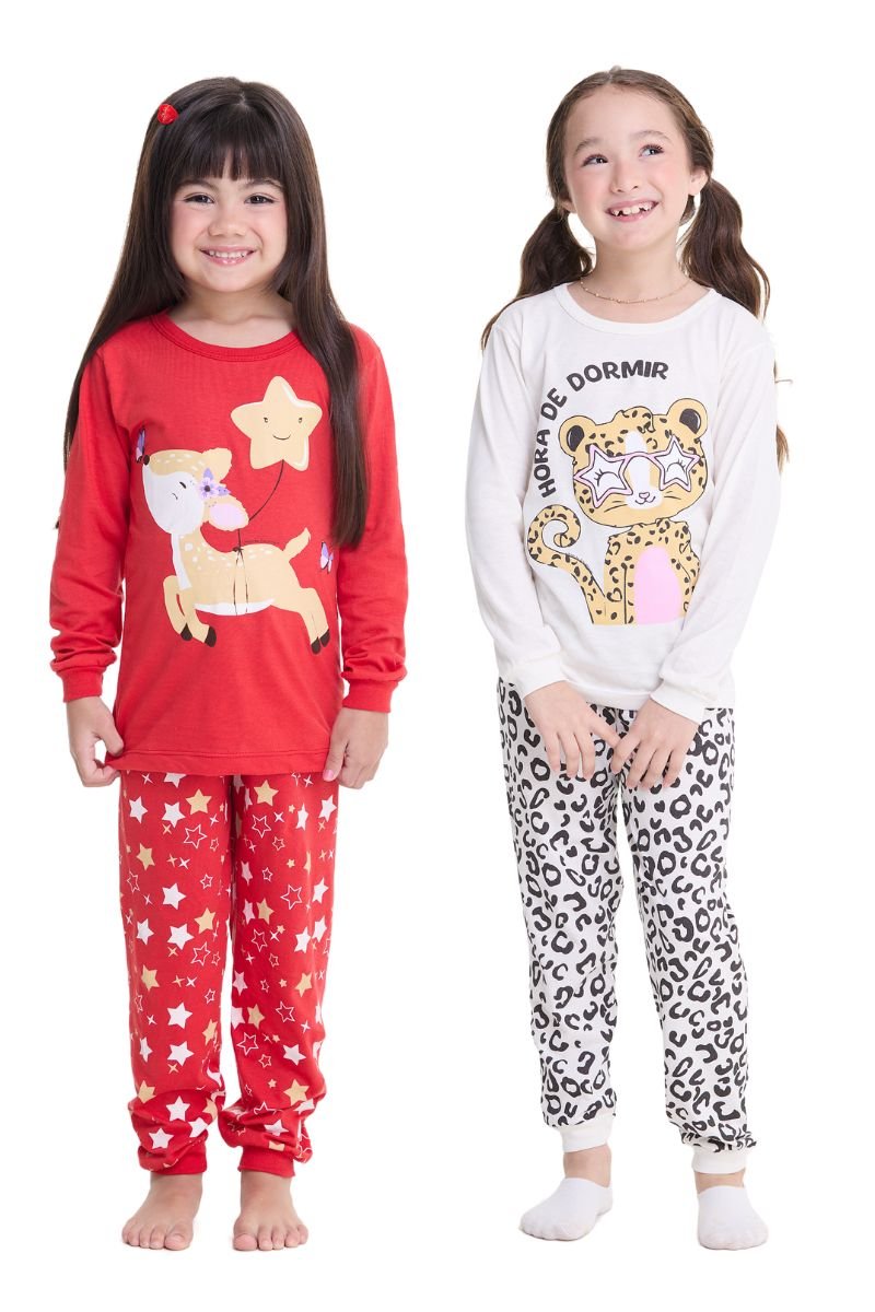 Kit 5 Pijamas Longos Infantis Femininos – Estampas Sortidas