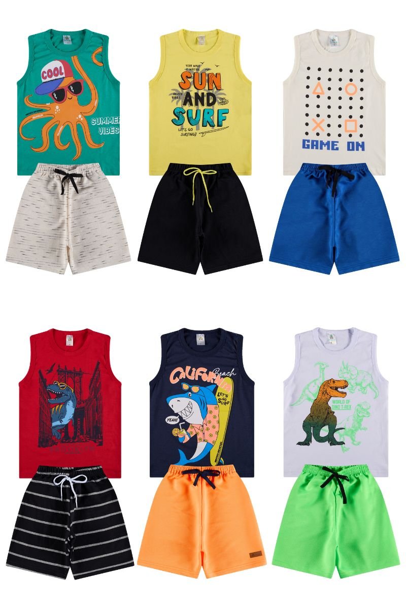 Kit com 6 Conjuntos Regata Infantil Masculino – Sortidos