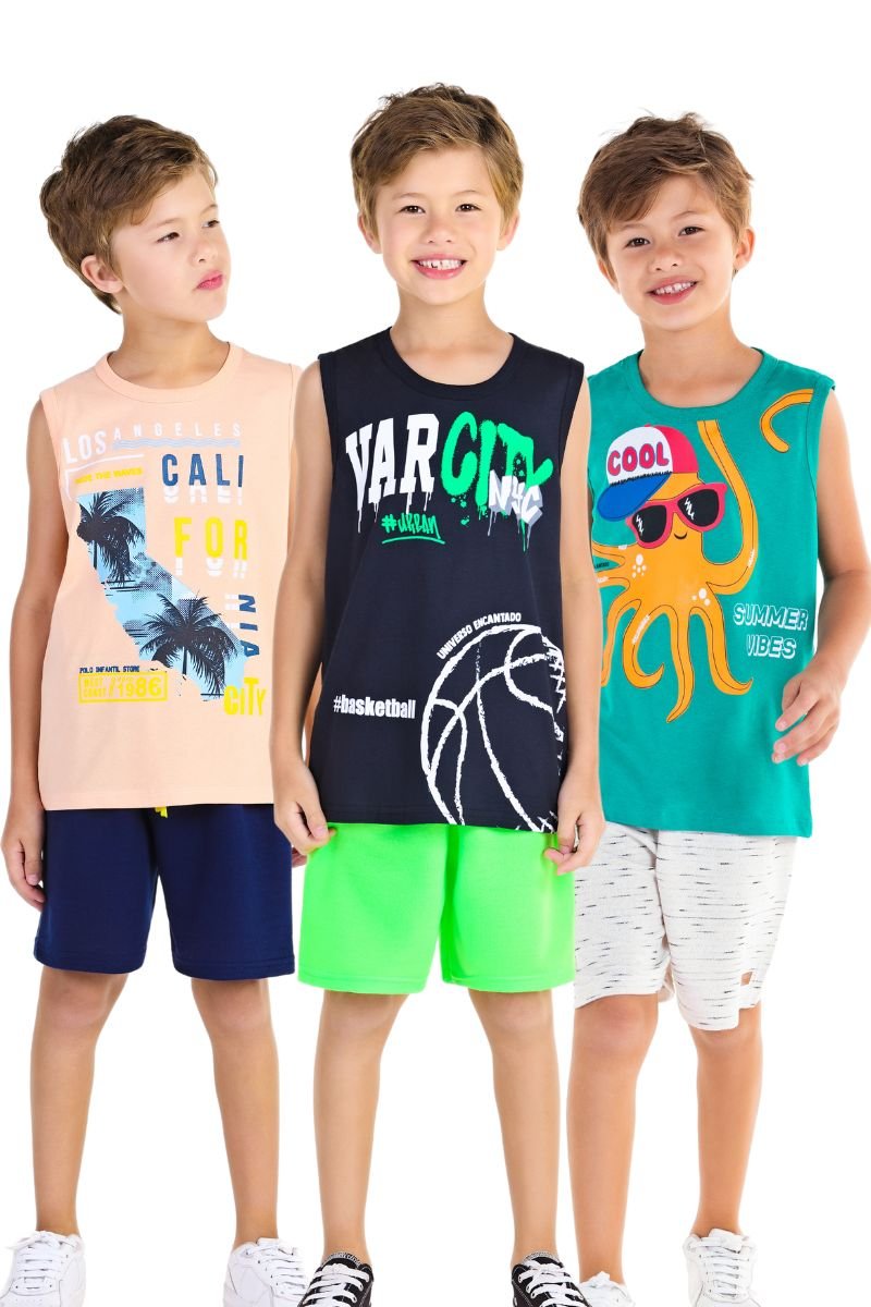 Kit com 6 Conjuntos Regata Infantil Masculino – Sortidos