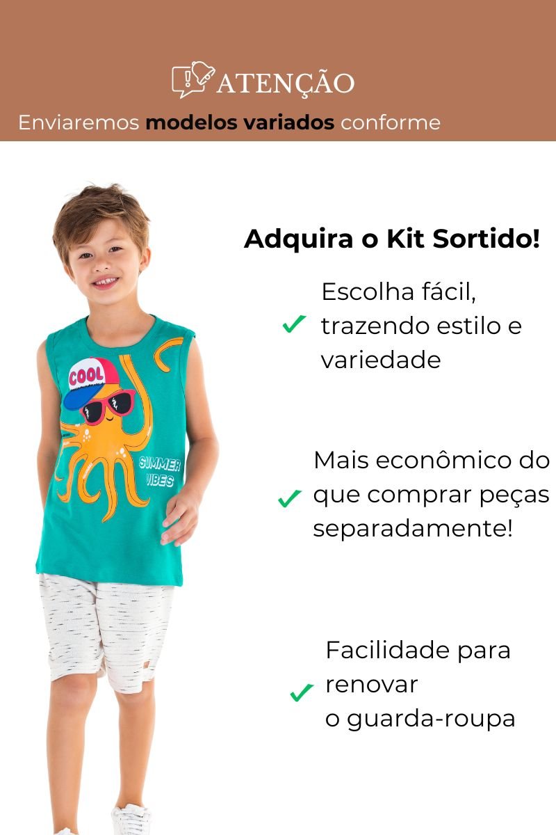 Kit com 6 Conjuntos Regata Infantil Masculino – Sortidos