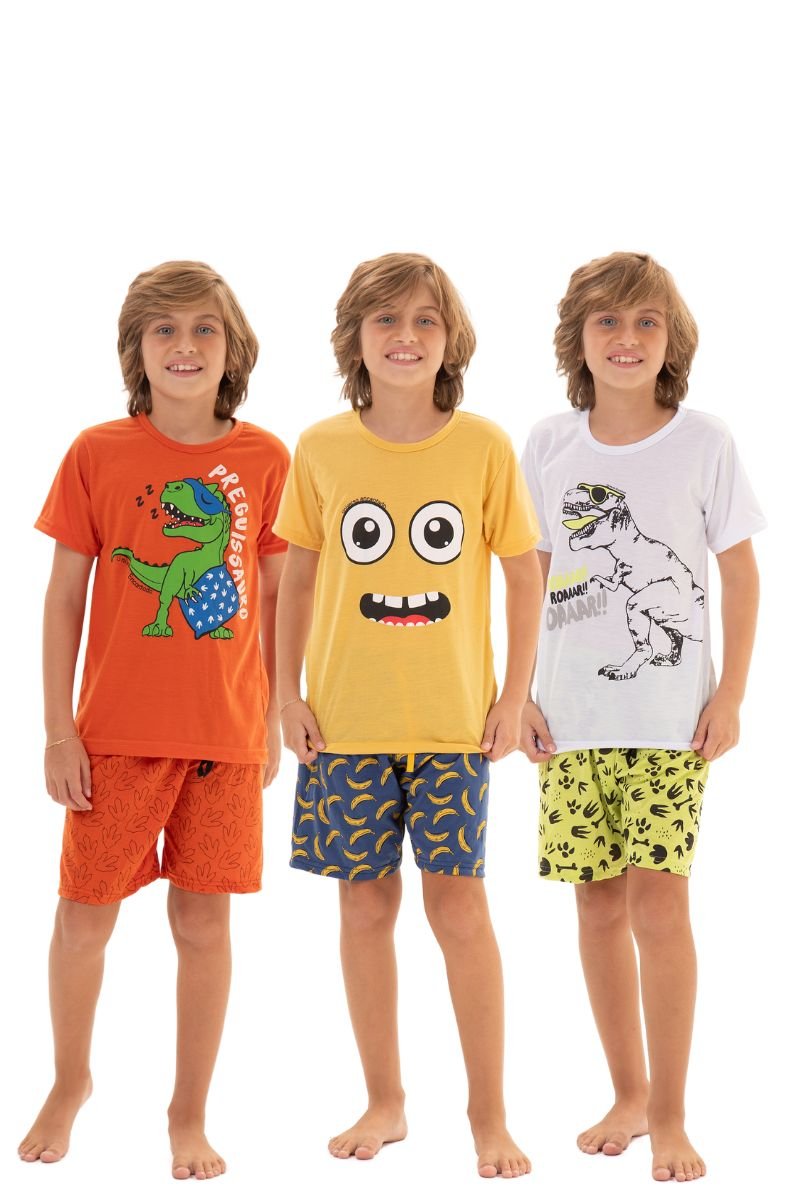 Kit com 5 Pijamas Curtos Infantis Masculinos – Sortidos