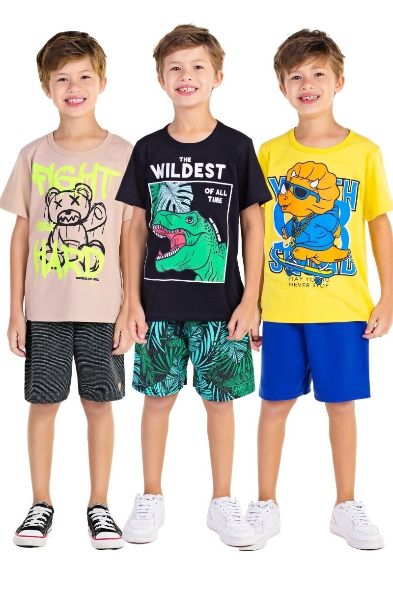 Kit 5 Conjuntos Infantis Masculinos – Estampas Sortidas