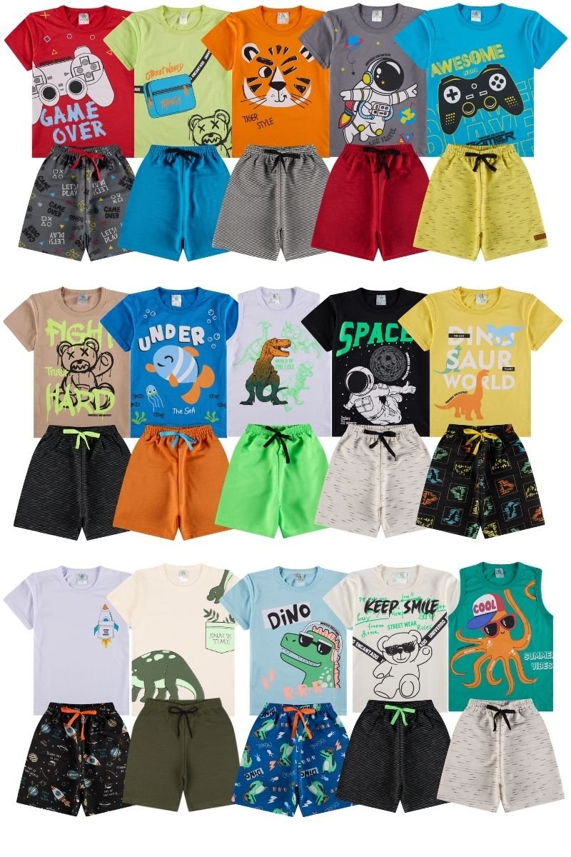 Kit 5 Conjuntos Infantis Masculinos – Estampas Sortidas
