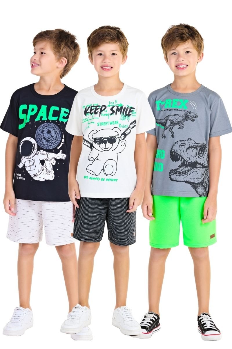 Kit 5 Conjuntos Infantis Masculinos – Estampas Sortidas
