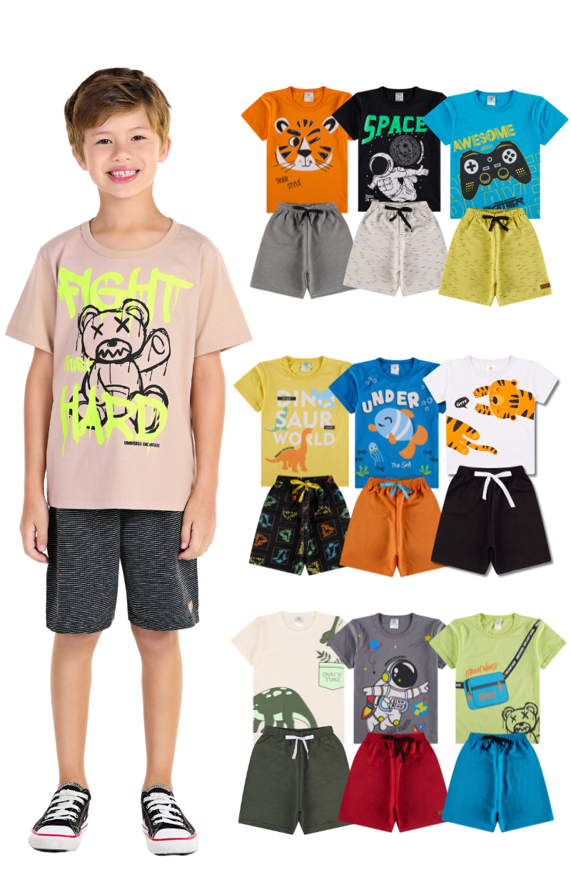 Kit 5 Conjuntos Infantis Masculinos – Estampas Sortidas